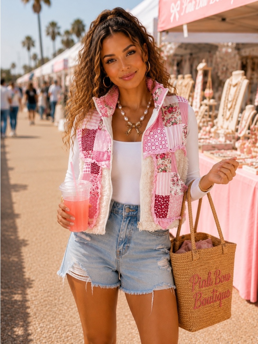 Patchwork Pink Sherpa Vest - Women